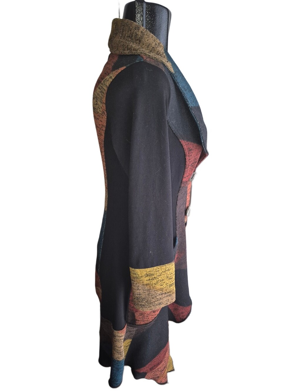 Bali Colorful Geometric Abstract Pattern Longline Knit Cardigan Sweater - Picture 4 of 6